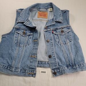Levi Strauss Co Denim Vest Classic Blue Jean Trucker Style Size L Cropped